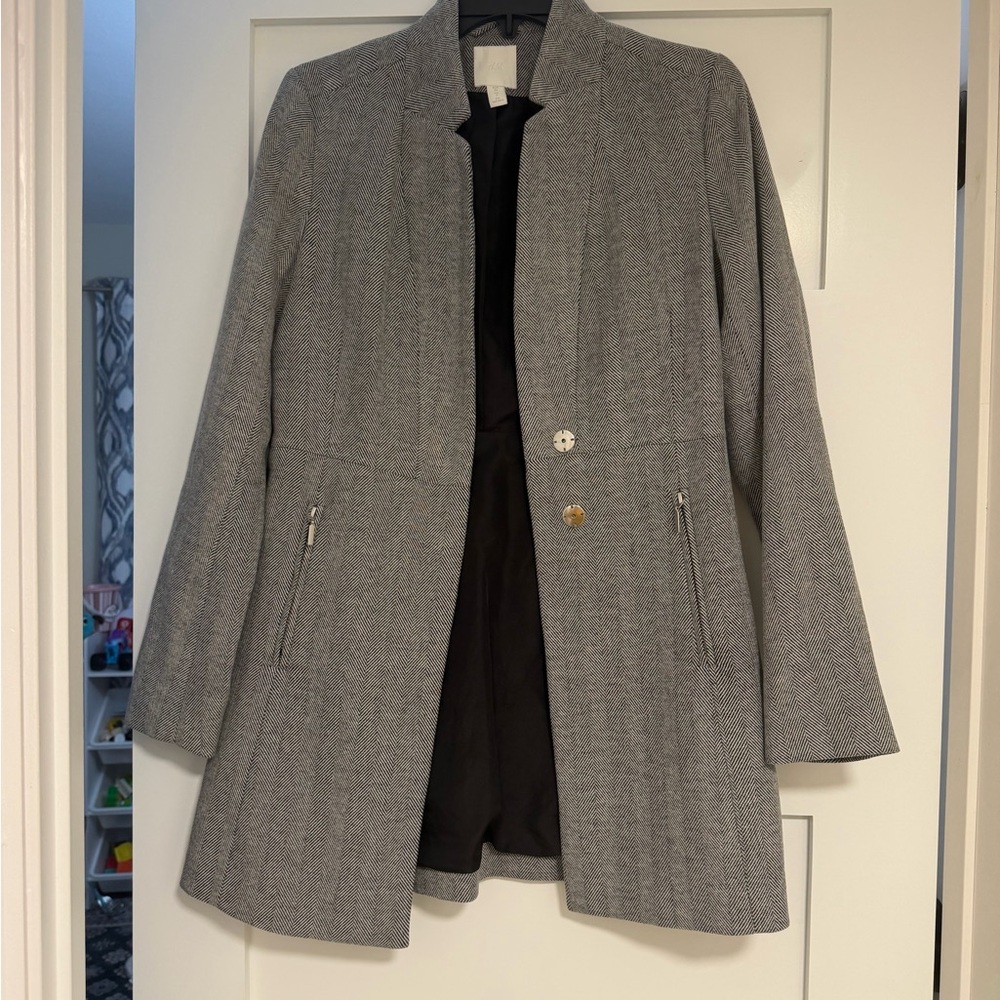H&M Gray Textured Pea Coat with Zip Pockets